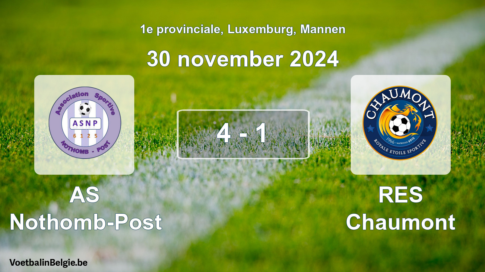 Gespeelde wedstrijd mannenvoetbal: AS Nothomb-Post - RES Chaumont 4 - 1 (30 november 2024)