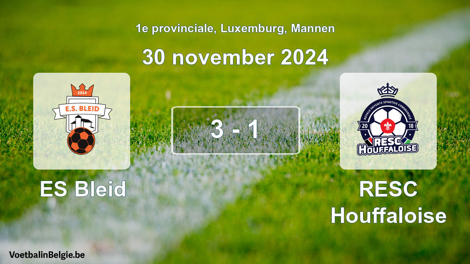 Gespeelde wedstrijd mannenvoetbal: ES Bleid - RESC Houffaloise 3 - 1 (30 november 2024)