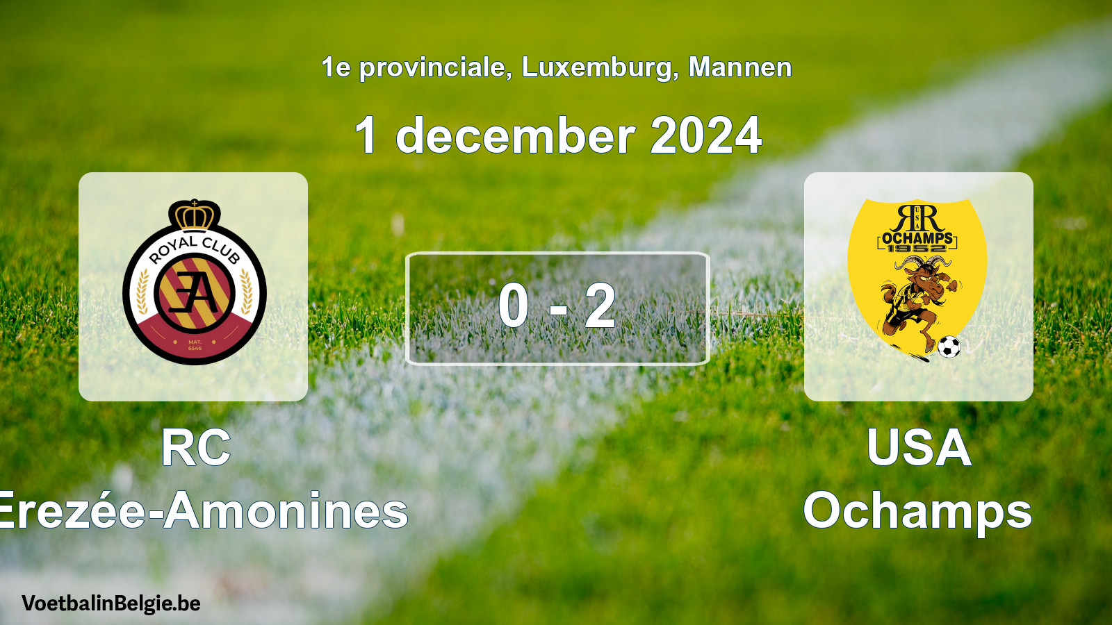 Gespeelde wedstrijd mannenvoetbal: RC Erezée-Amonines - USA Ochamps 0 - 2 (1 december 2024)