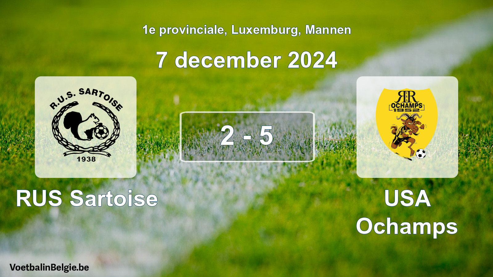 Gespeelde wedstrijd mannenvoetbal: RUS Sartoise - USA Ochamps 2 - 5 (7 december 2024)