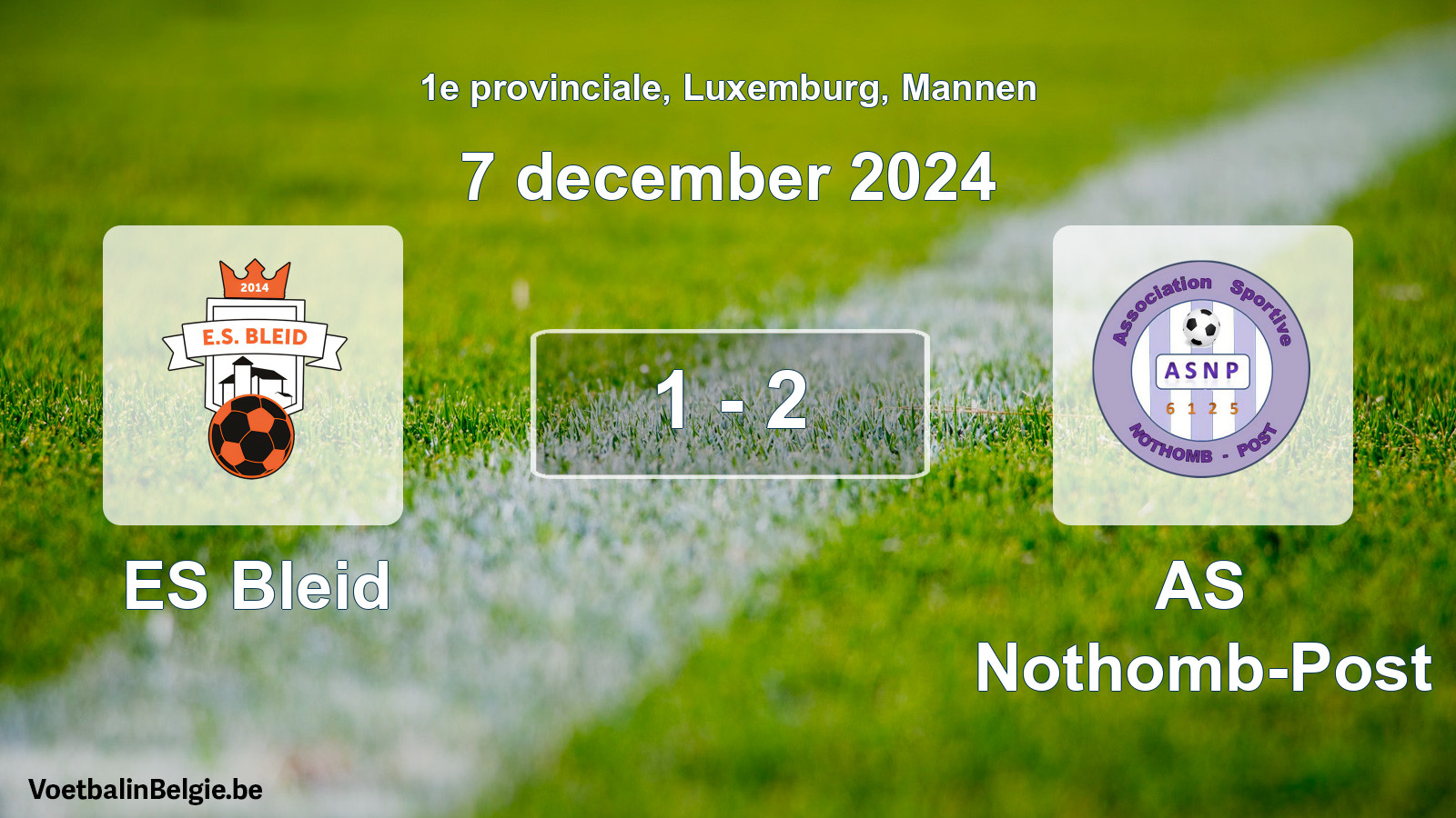 Gespeelde wedstrijd mannenvoetbal: ES Bleid - AS Nothomb-Post 1 - 2 (7 december 2024)