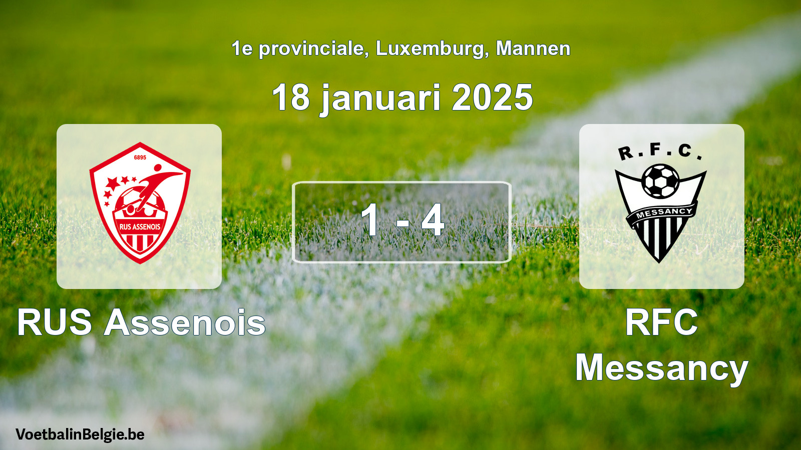 Gespeelde wedstrijd mannenvoetbal: RUS Assenois - RFC Messancy 1 - 4 (18 januari 2025)
