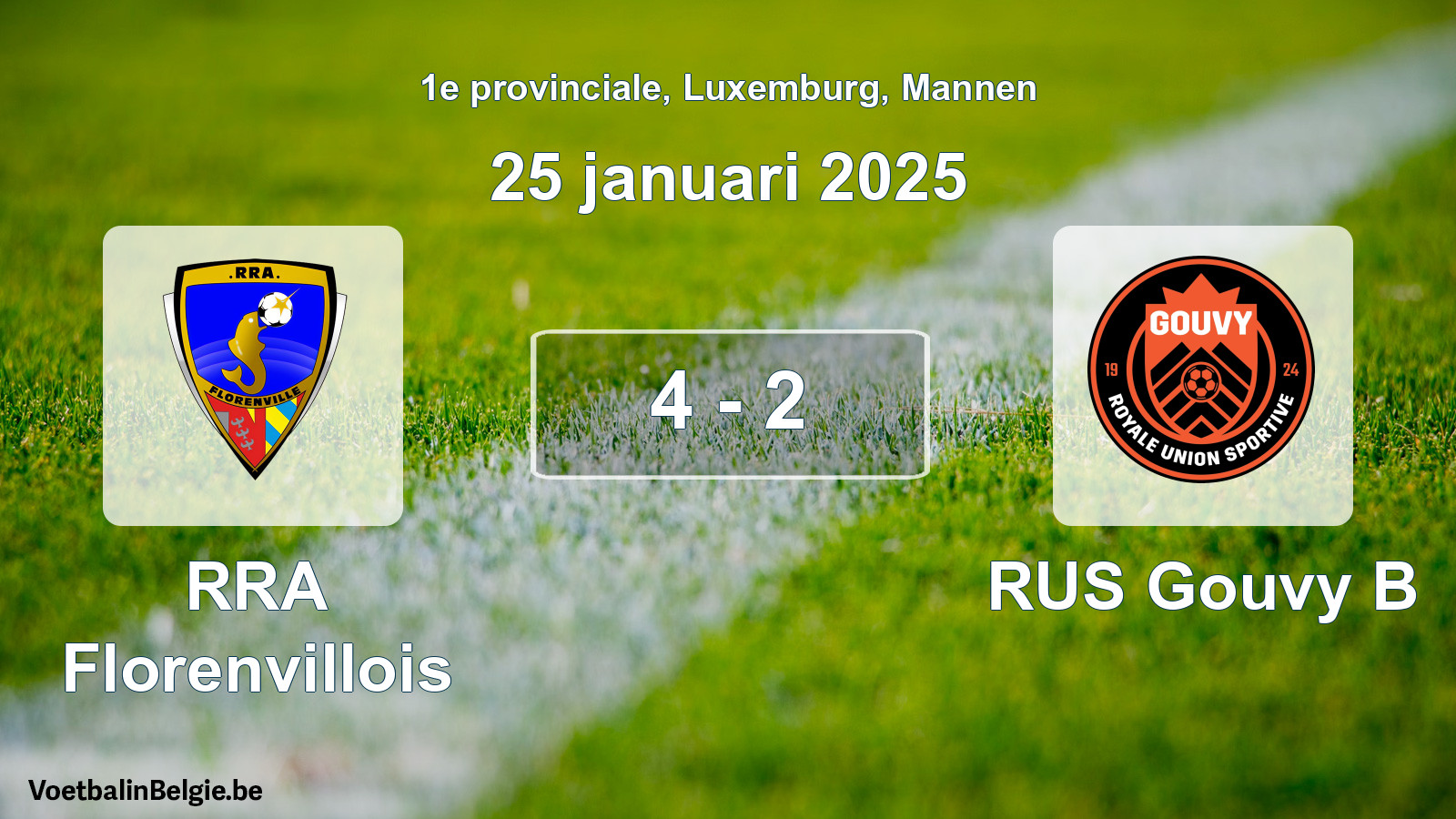Gespieltes Spiel männer-Fußball: RRA Florenvillois - RUS Gouvy B 4 - 2 (25 Januar 2025)