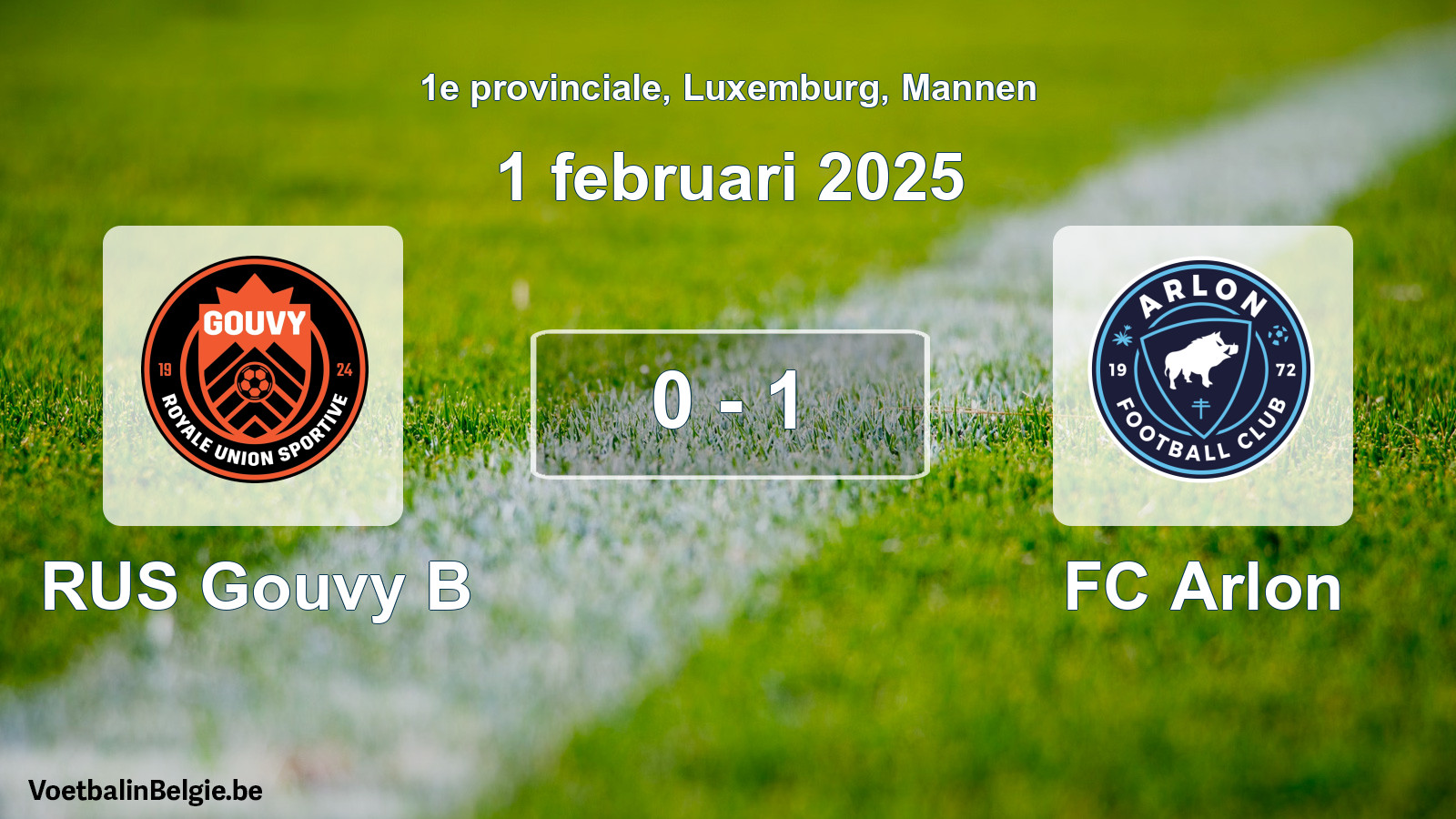 Gespeelde wedstrijd mannenvoetbal: RUS Gouvy B - FC Arlon 0 - 1 (1 februari 2025)