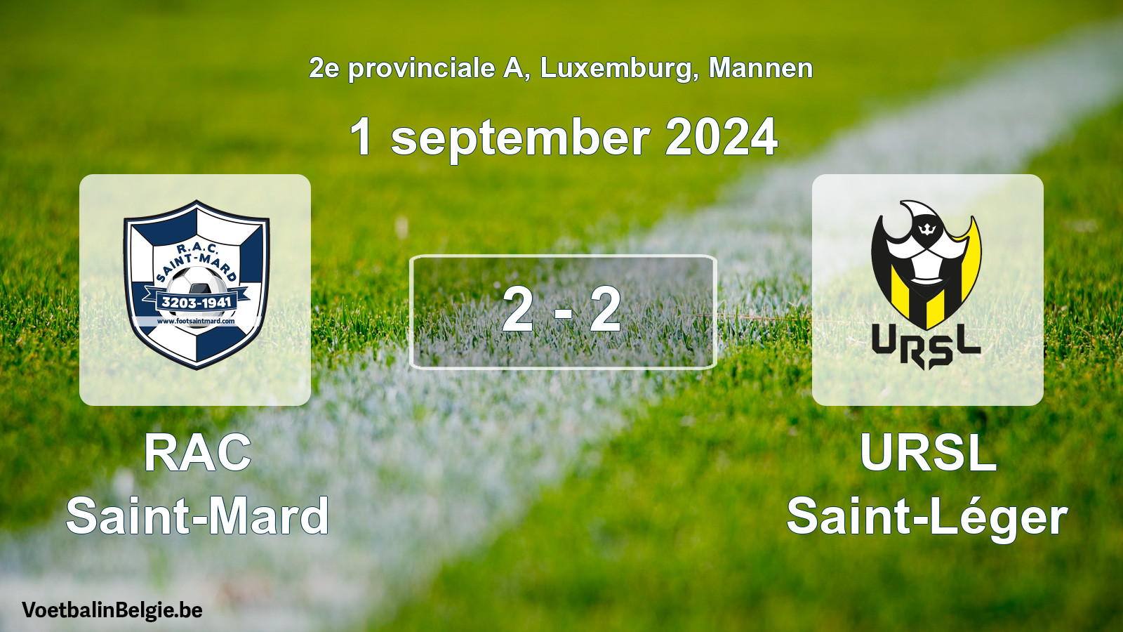 Gespeelde wedstrijd mannenvoetbal: RAC Saint-Mard - URSL Saint-Léger 2 - 2 (1 september 2024)