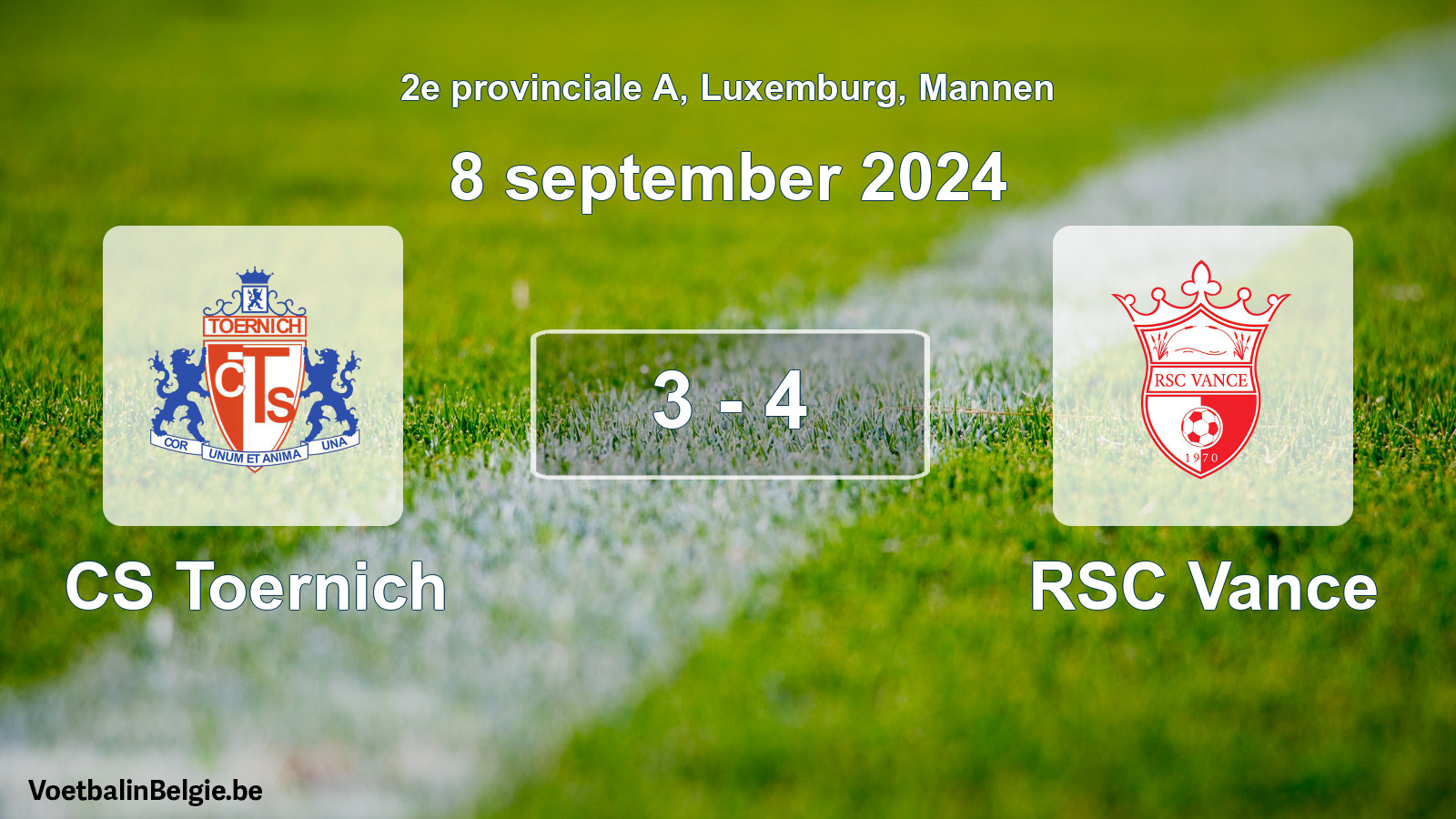 Gespeelde wedstrijd mannenvoetbal: CS Toernich - RSC Vance 3 - 4 (8 september 2024)