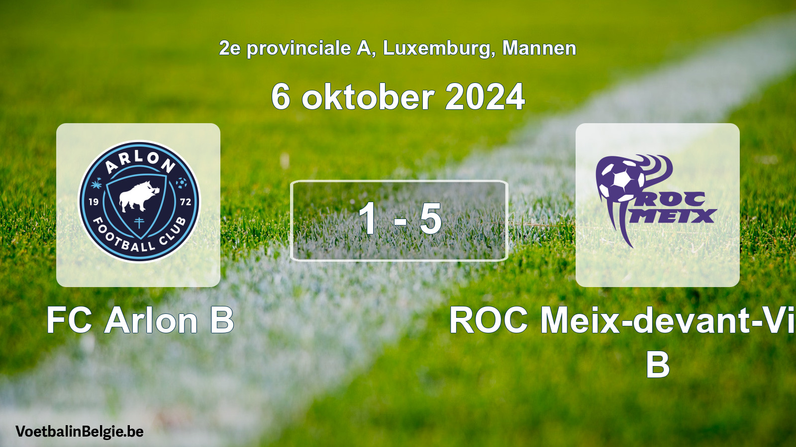 Gespeelde wedstrijd mannenvoetbal: FC Arlon B - ROC Meix-devant-Virton B 1 - 5 (6 oktober 2024)