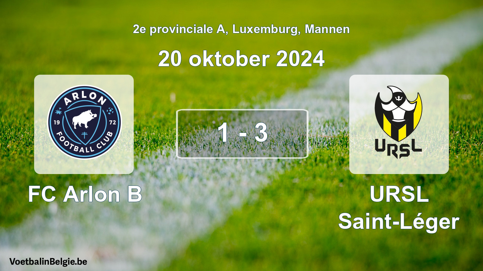Gespeelde wedstrijd mannenvoetbal: FC Arlon B - URSL Saint-Léger 1 - 3 (20 oktober 2024)