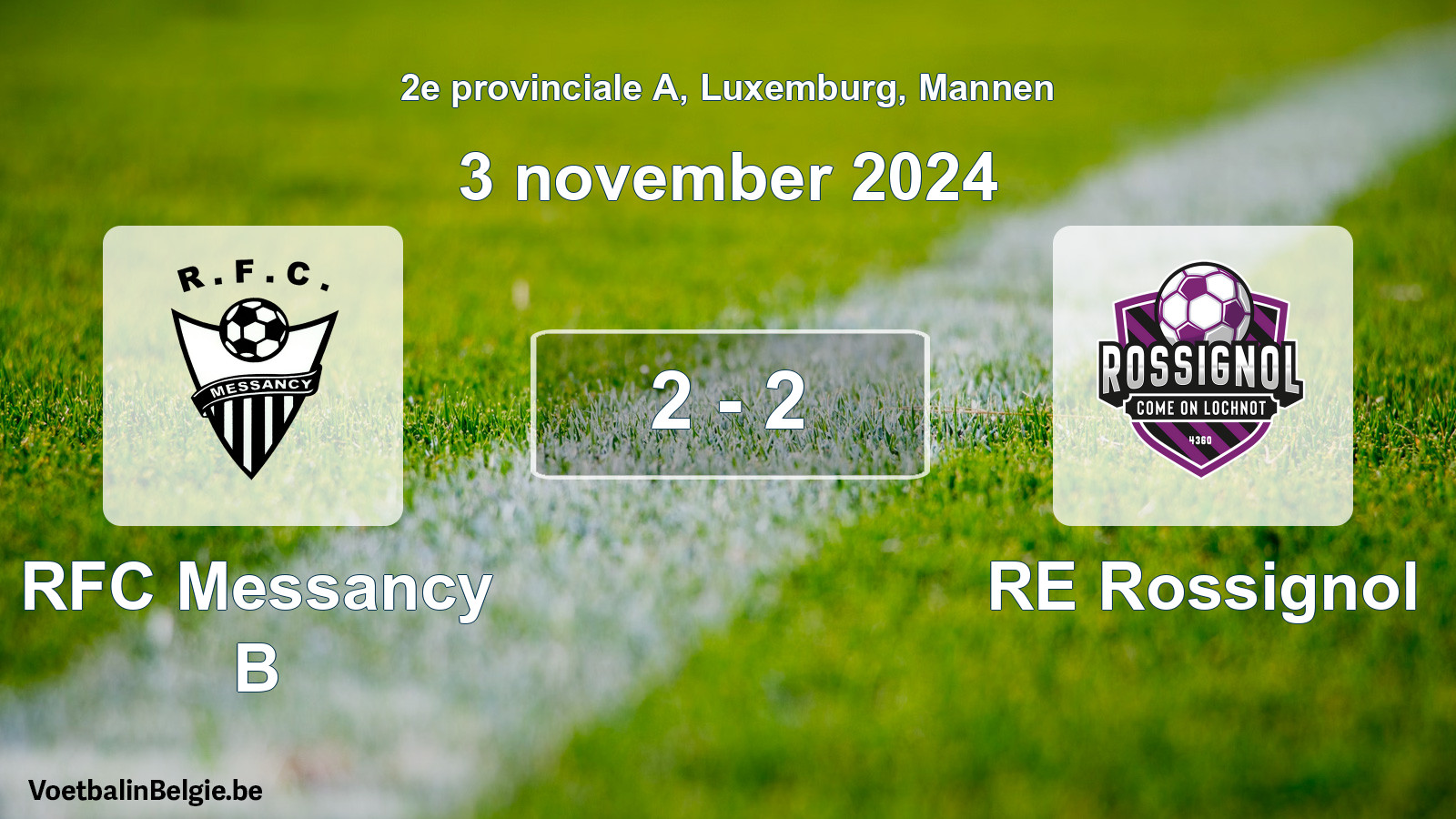 Gespeelde wedstrijd mannenvoetbal: RFC Messancy B - RE Rossignol 2 - 2 (3 november 2024)