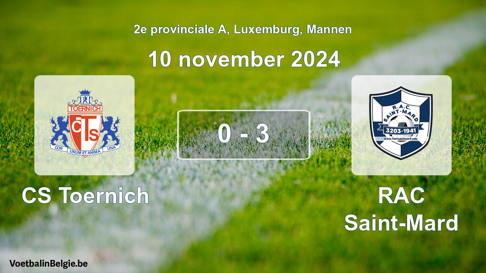 Gespeelde wedstrijd mannenvoetbal: CS Toernich - RAC Saint-Mard 0 - 3 (10 november 2024)