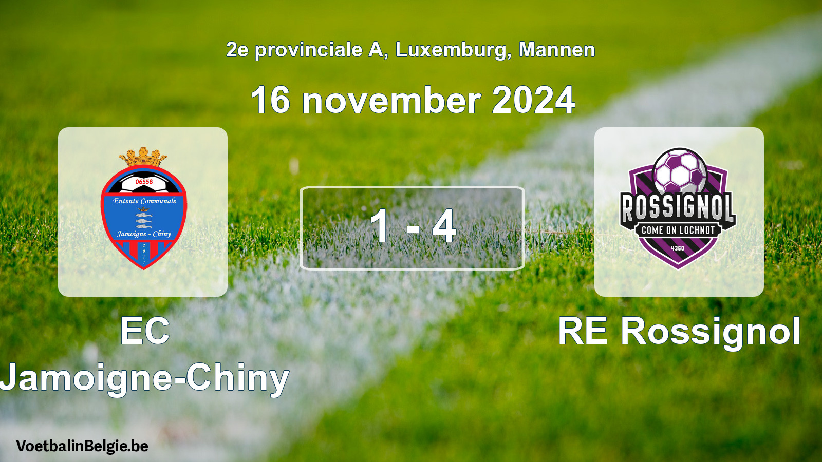 Gespeelde wedstrijd mannenvoetbal: EC Jamoigne-Chiny - RE Rossignol 1 - 4 (16 november 2024)