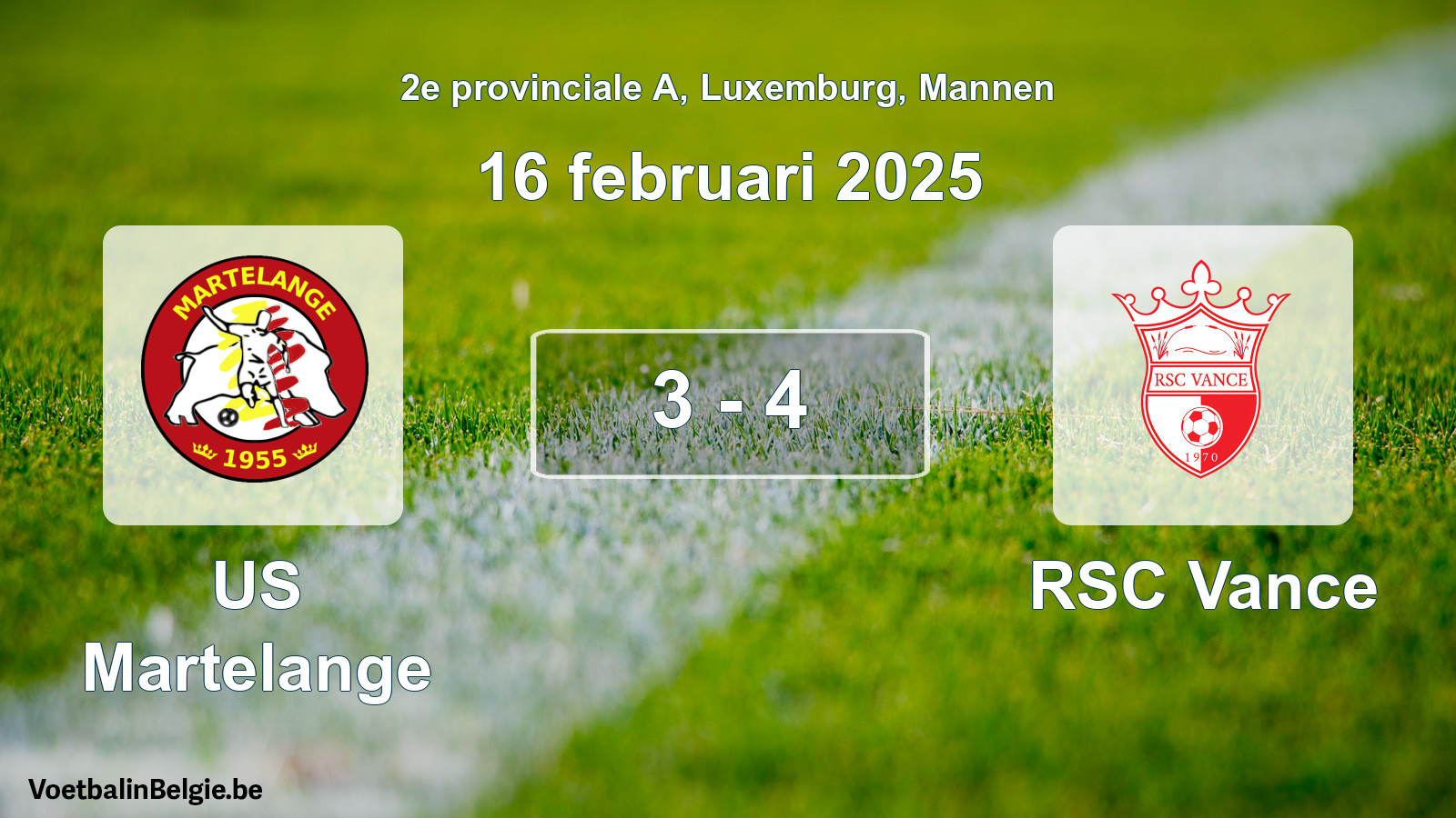 Gespeelde wedstrijd mannenvoetbal: US Martelange - RSC Vance 3 - 4 (16 februari 2025)