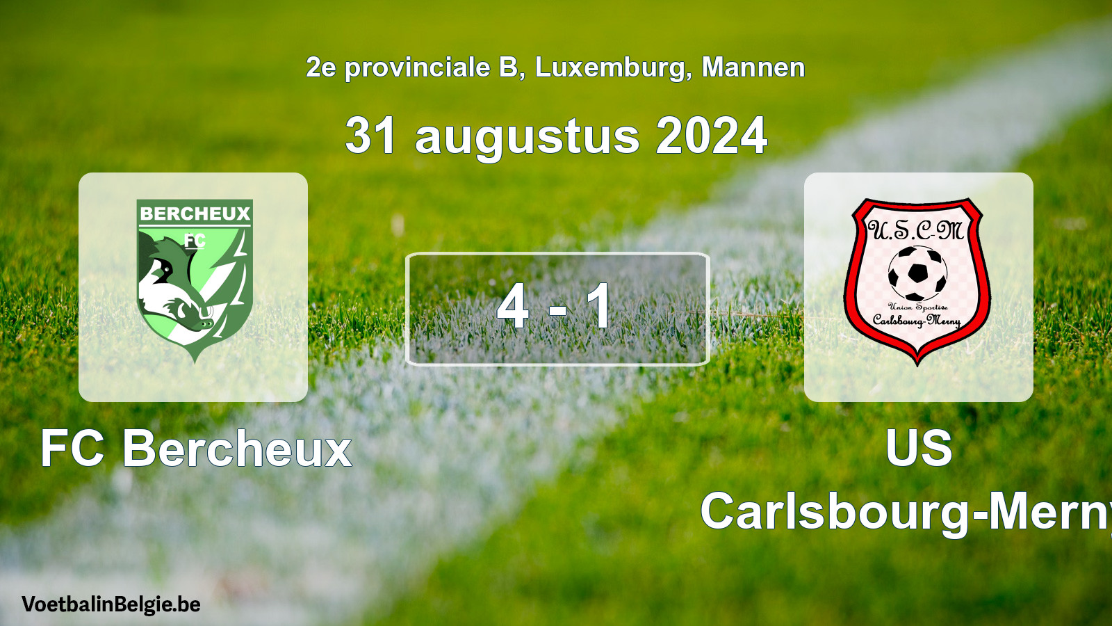 Gespeelde wedstrijd mannenvoetbal: FC Bercheux - US Carlsbourg-Merny 4 - 1 (31 augustus 2024)