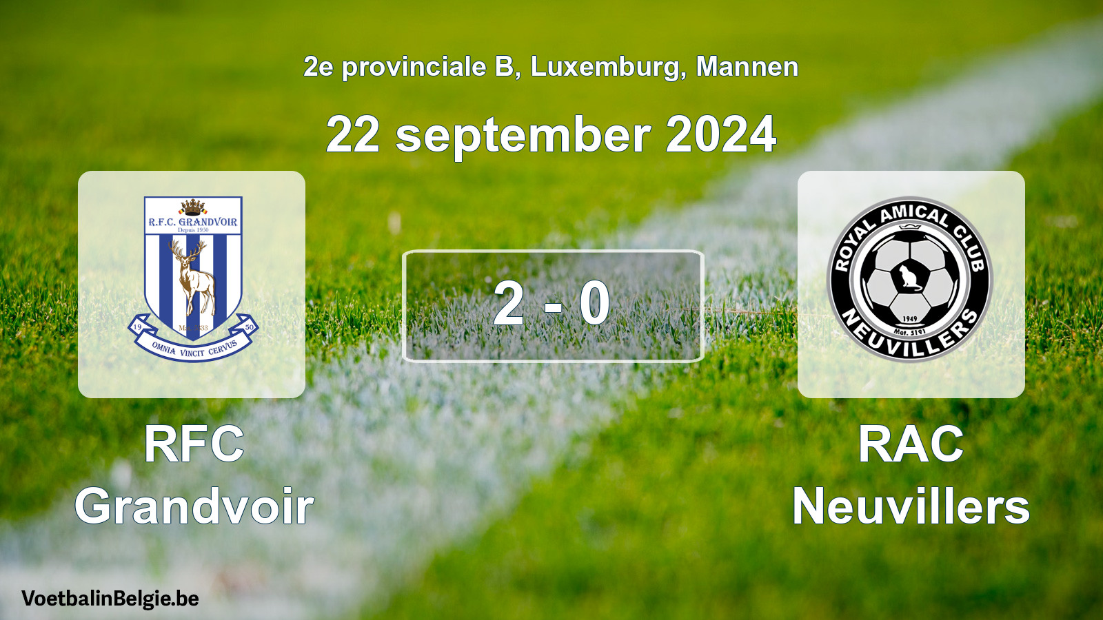 Gespeelde wedstrijd mannenvoetbal: RFC Grandvoir - RAC Neuvillers 2 - 0 (22 september 2024)