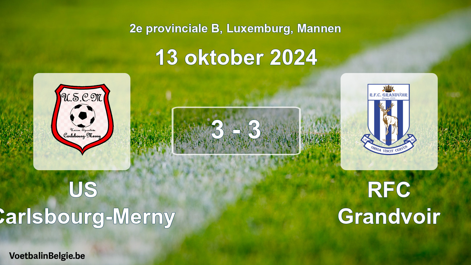 Gespeelde wedstrijd mannenvoetbal: US Carlsbourg-Merny - RFC Grandvoir 3 - 3 (13 oktober 2024)