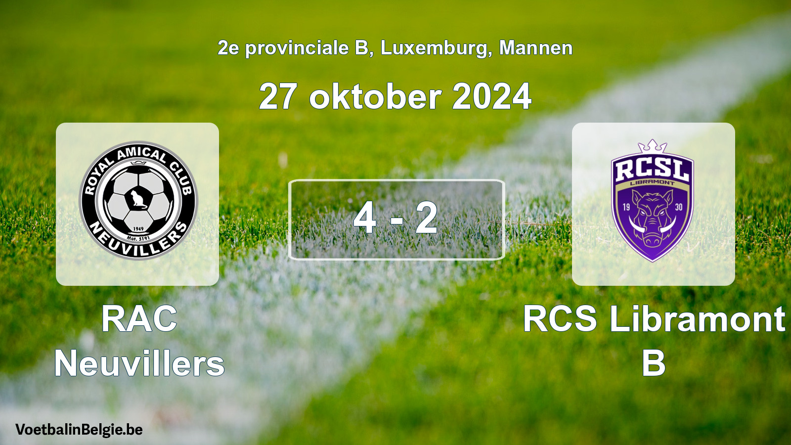 Gespeelde wedstrijd mannenvoetbal: RAC Neuvillers - RCS Libramont B 4 - 2 (27 oktober 2024)