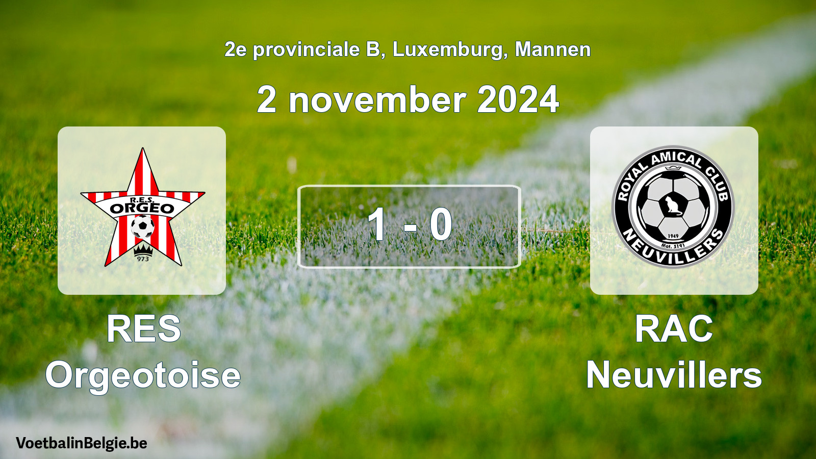 Gespeelde wedstrijd mannenvoetbal: RES Orgeotoise - RAC Neuvillers 1 - 0 (2 november 2024)