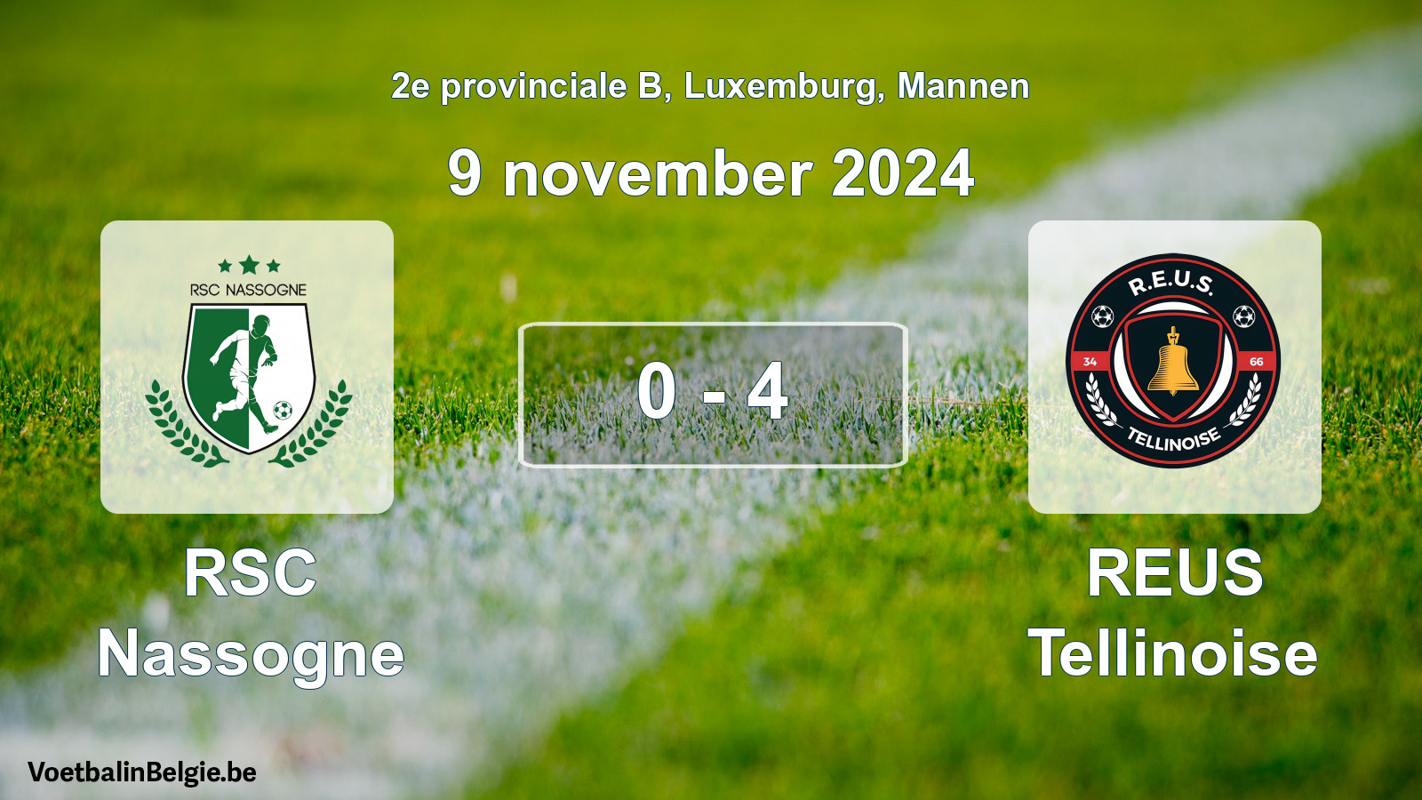 Gespeelde wedstrijd mannenvoetbal: RSC Nassogne - REUS Tellinoise 0 - 4 (9 november 2024)