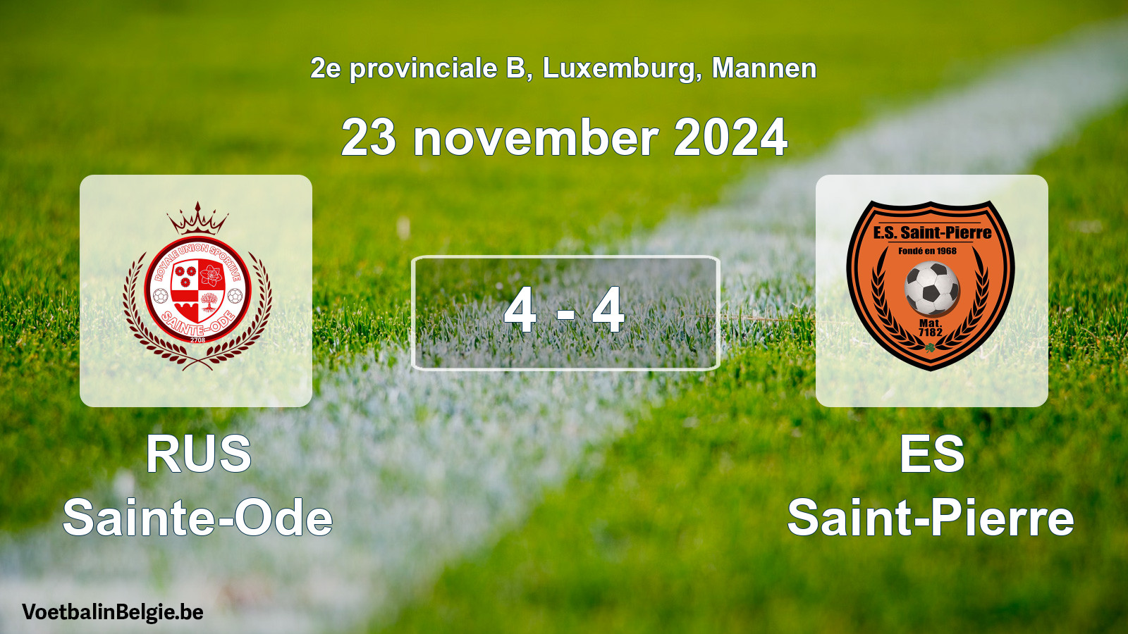 Gespeelde wedstrijd mannenvoetbal: RUS Sainte-Ode - ES Saint-Pierre 4 - 4 (23 november 2024)