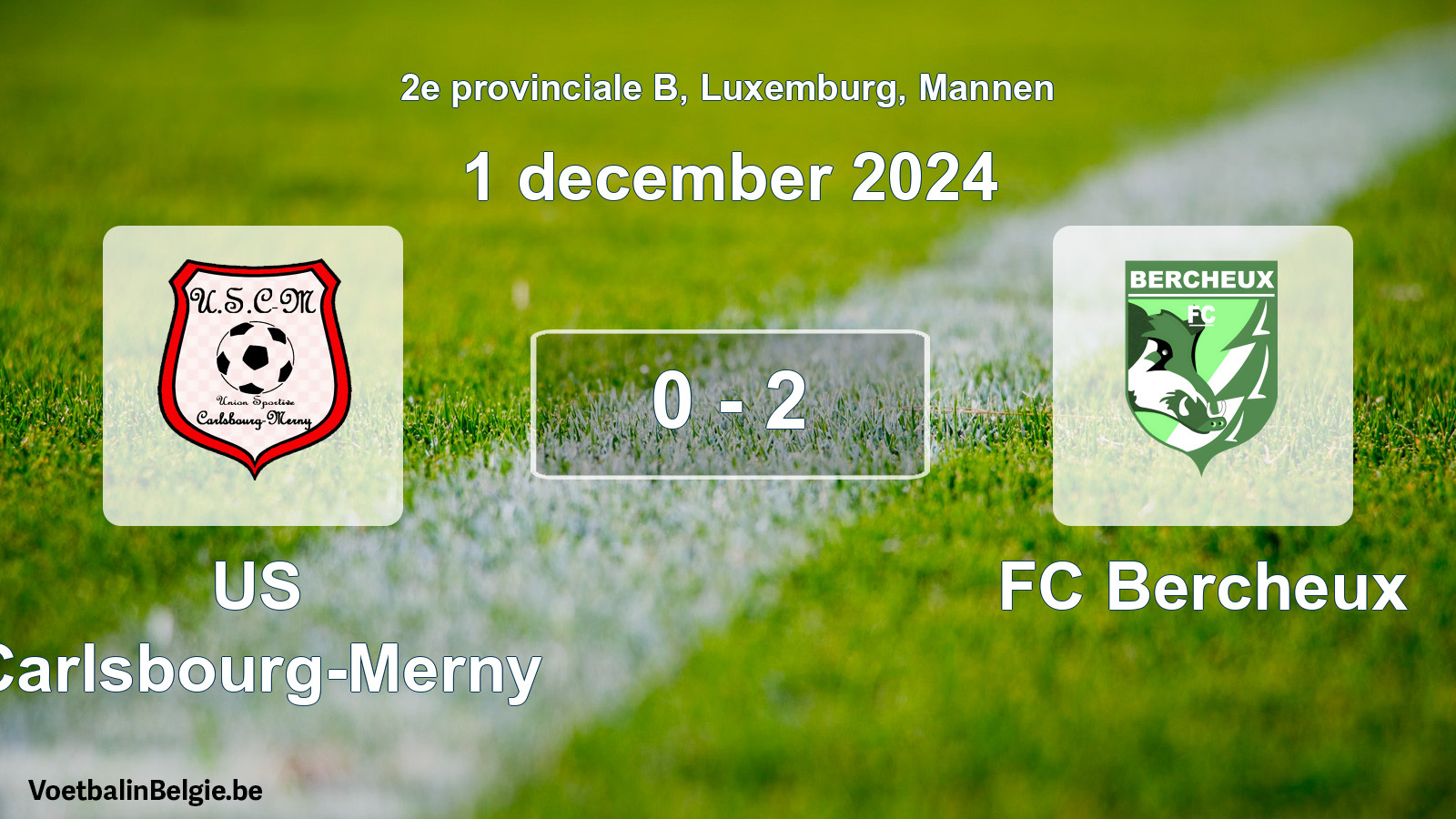 Gespeelde wedstrijd mannenvoetbal: US Carlsbourg-Merny - FC Bercheux 0 - 2 (1 december 2024)