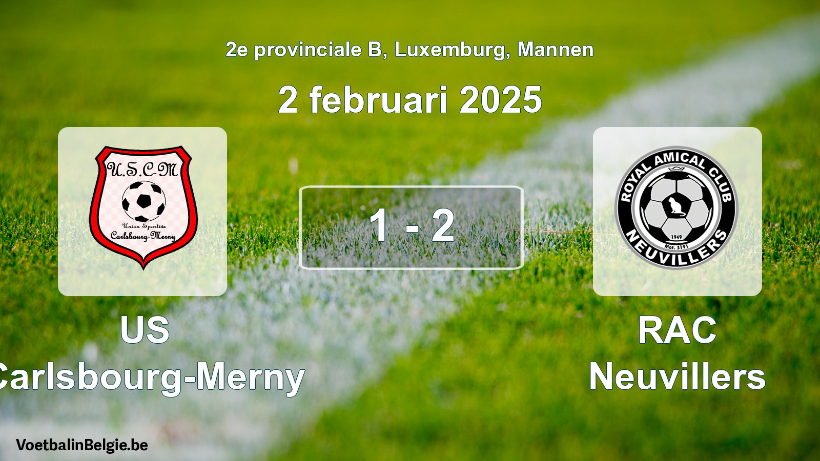 Gespeelde wedstrijd mannenvoetbal: US Carlsbourg-Merny - RAC Neuvillers 1 - 2 (2 februari 2025)