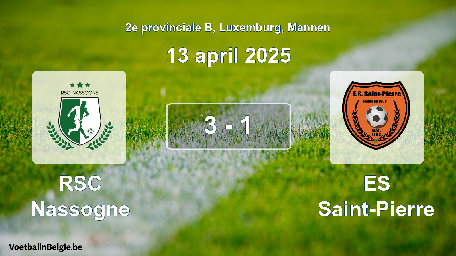 Gespeelde wedstrijd mannenvoetbal: RSC Nassogne - ES Saint-Pierre 3 - 1 (13 april 2025)