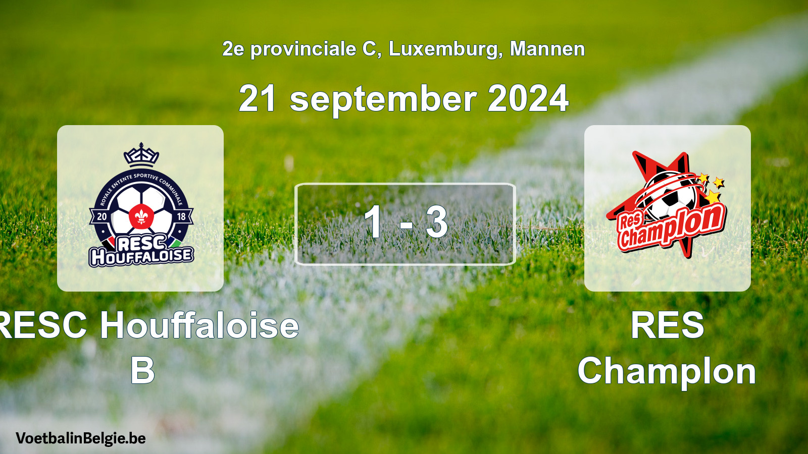 Gespeelde wedstrijd mannenvoetbal: RESC Houffaloise B - RES Champlon 1 - 3 (21 september 2024)