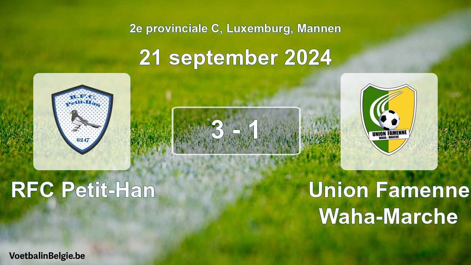 Gespeelde wedstrijd mannenvoetbal: RFC Petit-Han - Union Famenne Waha-Marche 3 - 1 (21 september 2024)