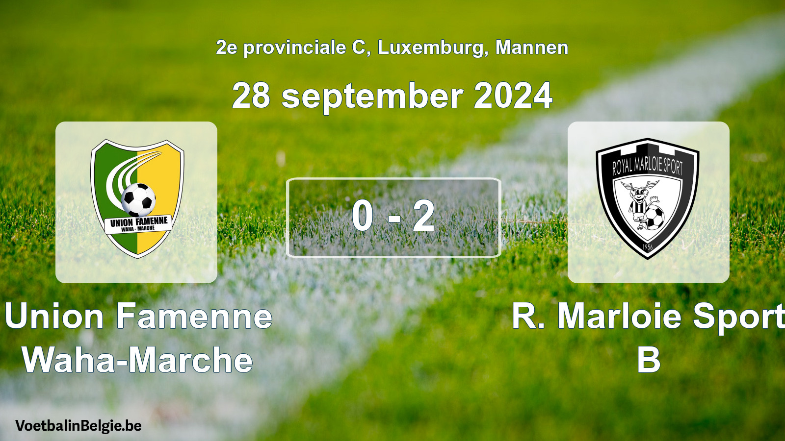 Gespeelde wedstrijd mannenvoetbal: Union Famenne Waha-Marche - R. Marloie Sport B 0 - 2 (28 september 2024)