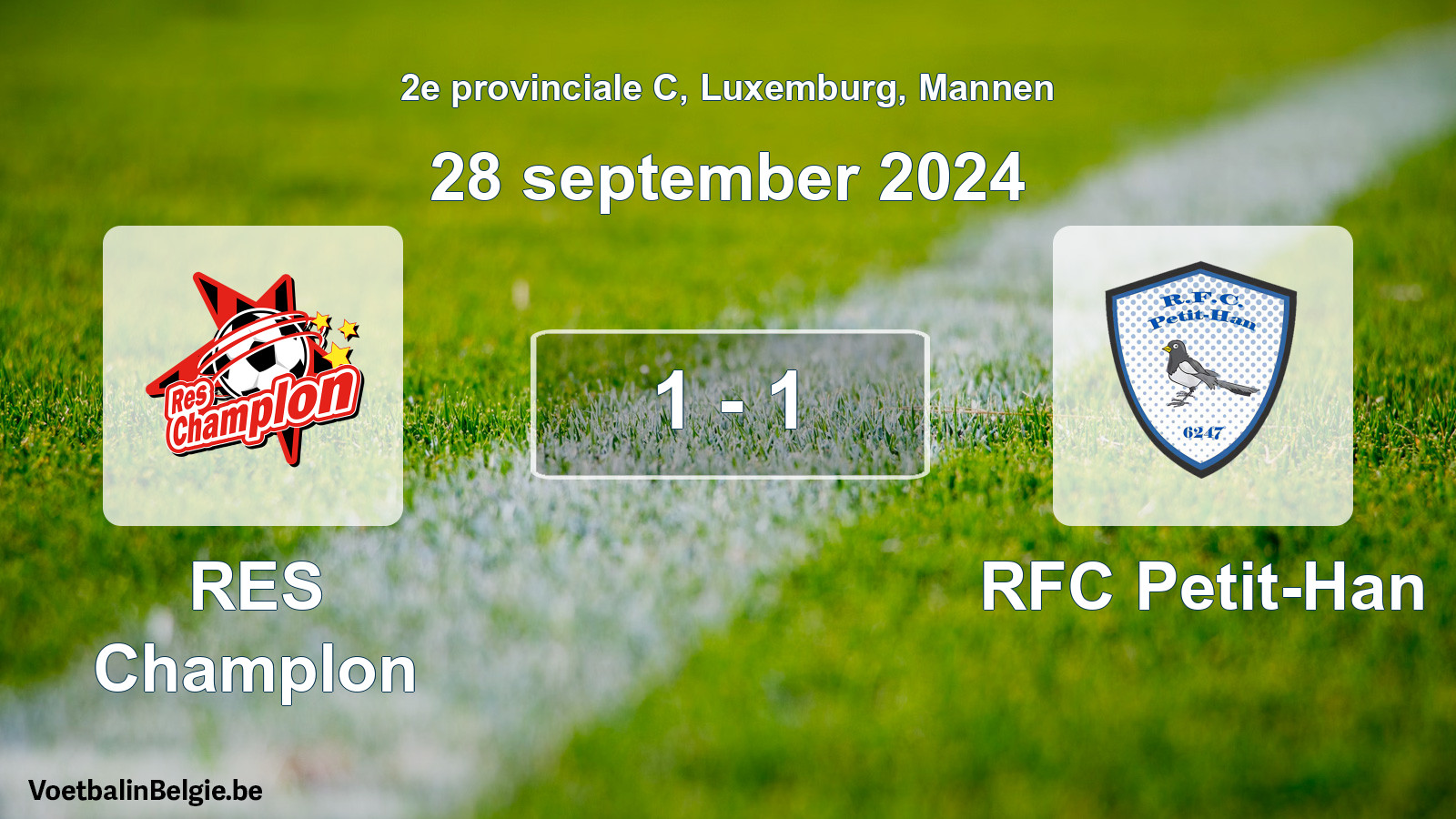 Gespeelde wedstrijd mannenvoetbal: RES Champlon - RFC Petit-Han 1 - 1 (28 september 2024)