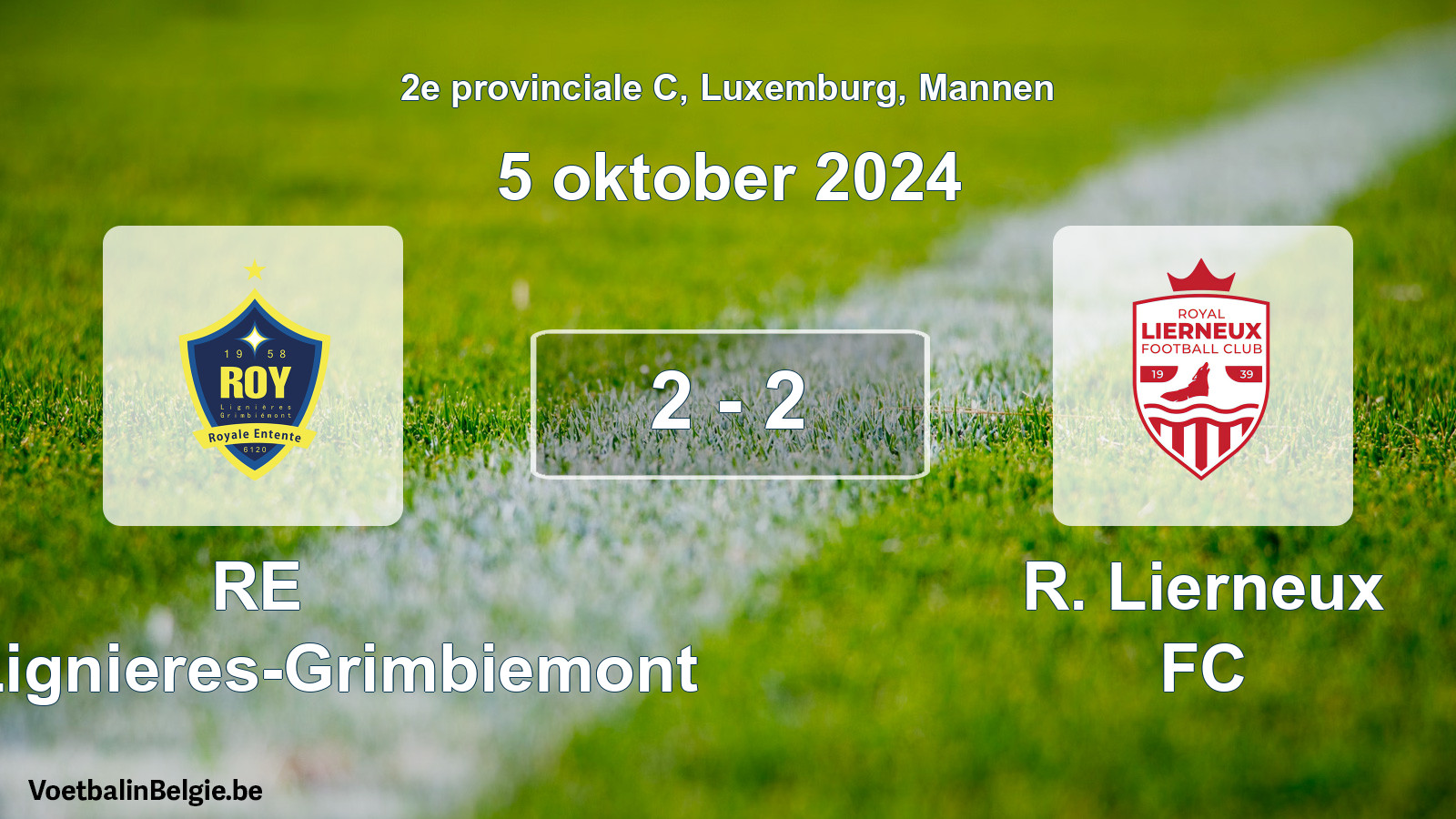 Gespeelde wedstrijd mannenvoetbal: RE Roy-Lignieres-Grimbiemont - R. Lierneux FC 2 - 2 (5 oktober 2024)