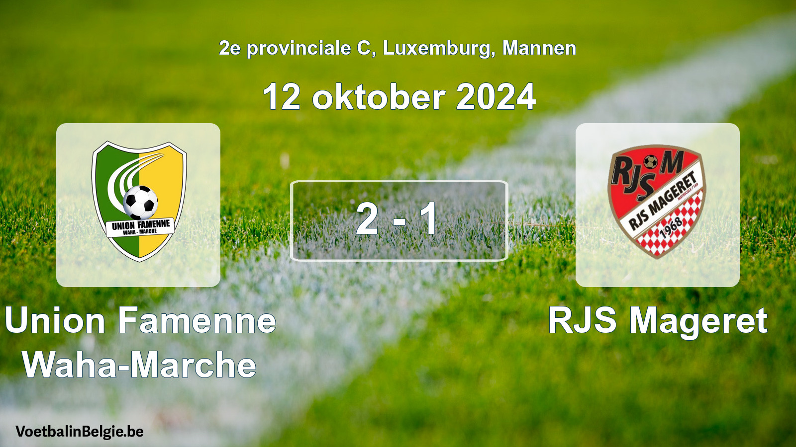 Gespeelde wedstrijd mannenvoetbal: Union Famenne Waha-Marche - RJS Mageret 2 - 1 (12 oktober 2024)