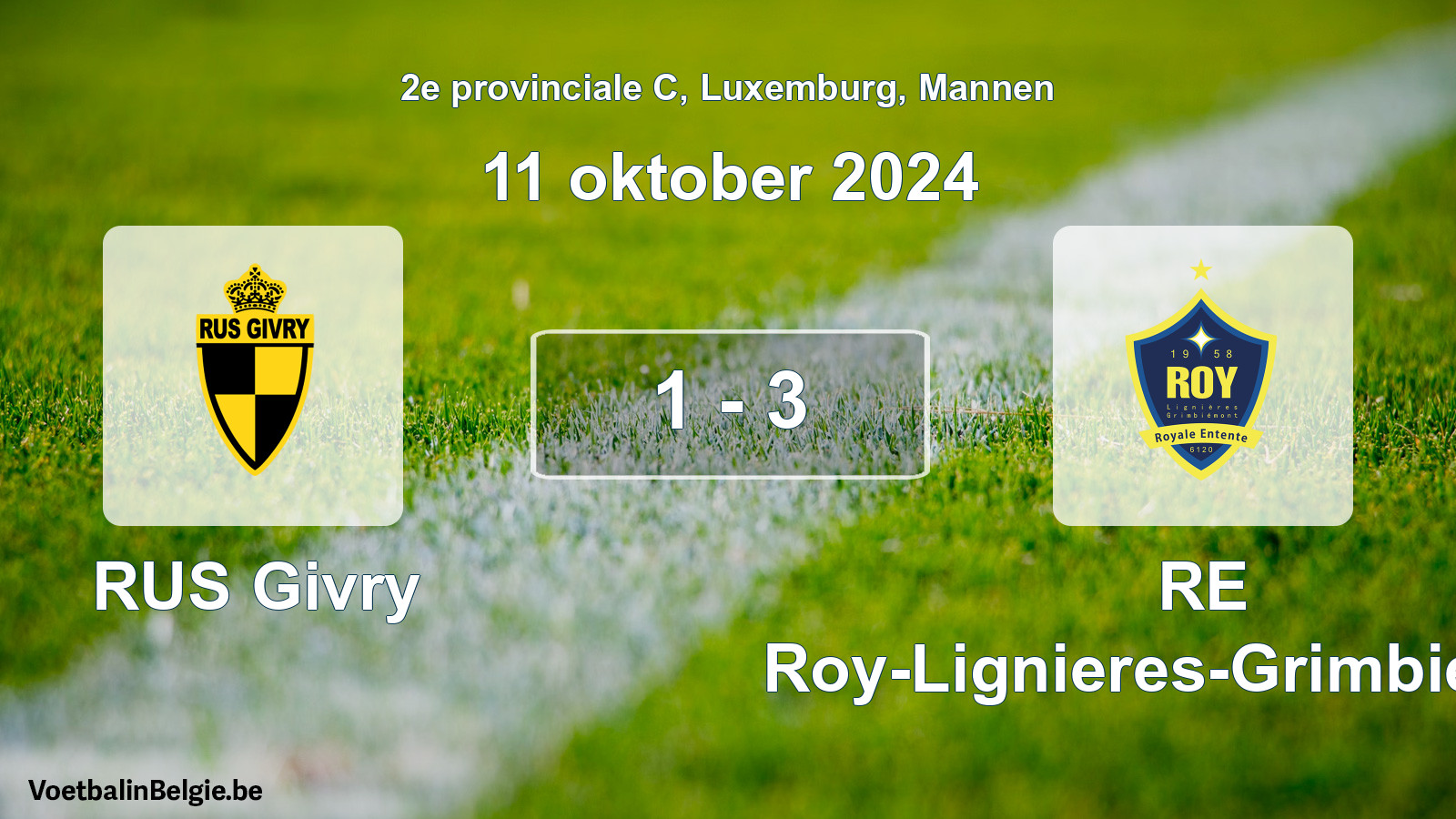 Gespeelde wedstrijd mannenvoetbal: RUS Givry - RE Roy-Lignieres-Grimbiemont 1 - 3 (11 oktober 2024)