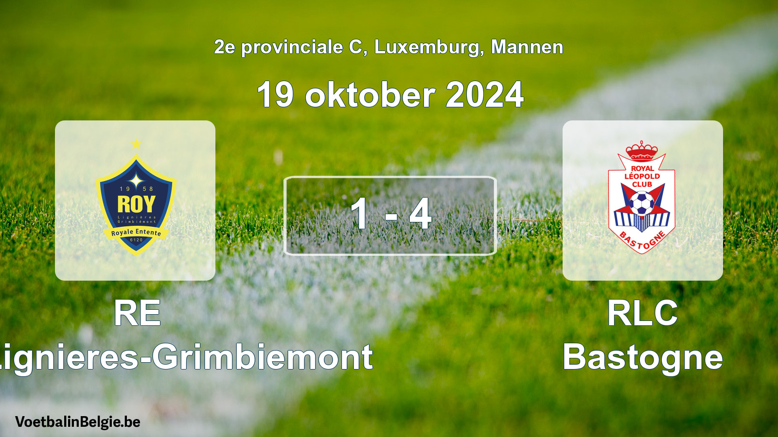Gespeelde wedstrijd mannenvoetbal: RE Roy-Lignieres-Grimbiemont - RLC Bastogne 1 - 4 (19 oktober 2024)