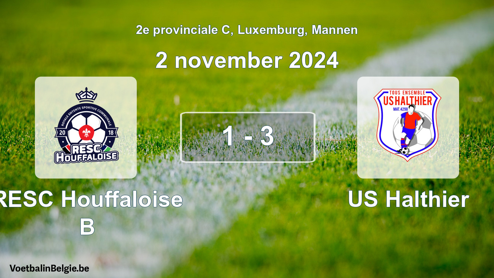 Gespeelde wedstrijd mannenvoetbal: RESC Houffaloise B - US Halthier 1 - 3 (2 november 2024)