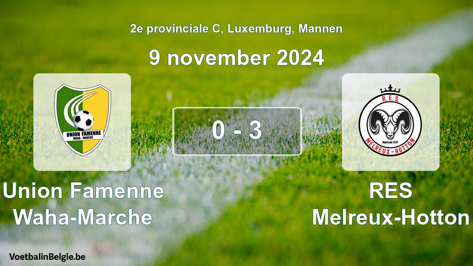 Gespeelde wedstrijd mannenvoetbal: Union Famenne Waha-Marche - RES Melreux-Hotton 0 - 3 (9 november 2024)