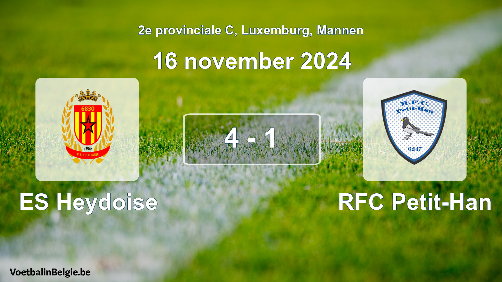 Gespeelde wedstrijd mannenvoetbal: ES Heydoise - RFC Petit-Han 4 - 1 (16 november 2024)