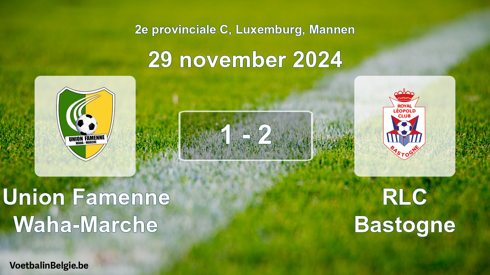 Gespeelde wedstrijd mannenvoetbal: Union Famenne Waha-Marche - RLC Bastogne 1 - 2 (29 november 2024)