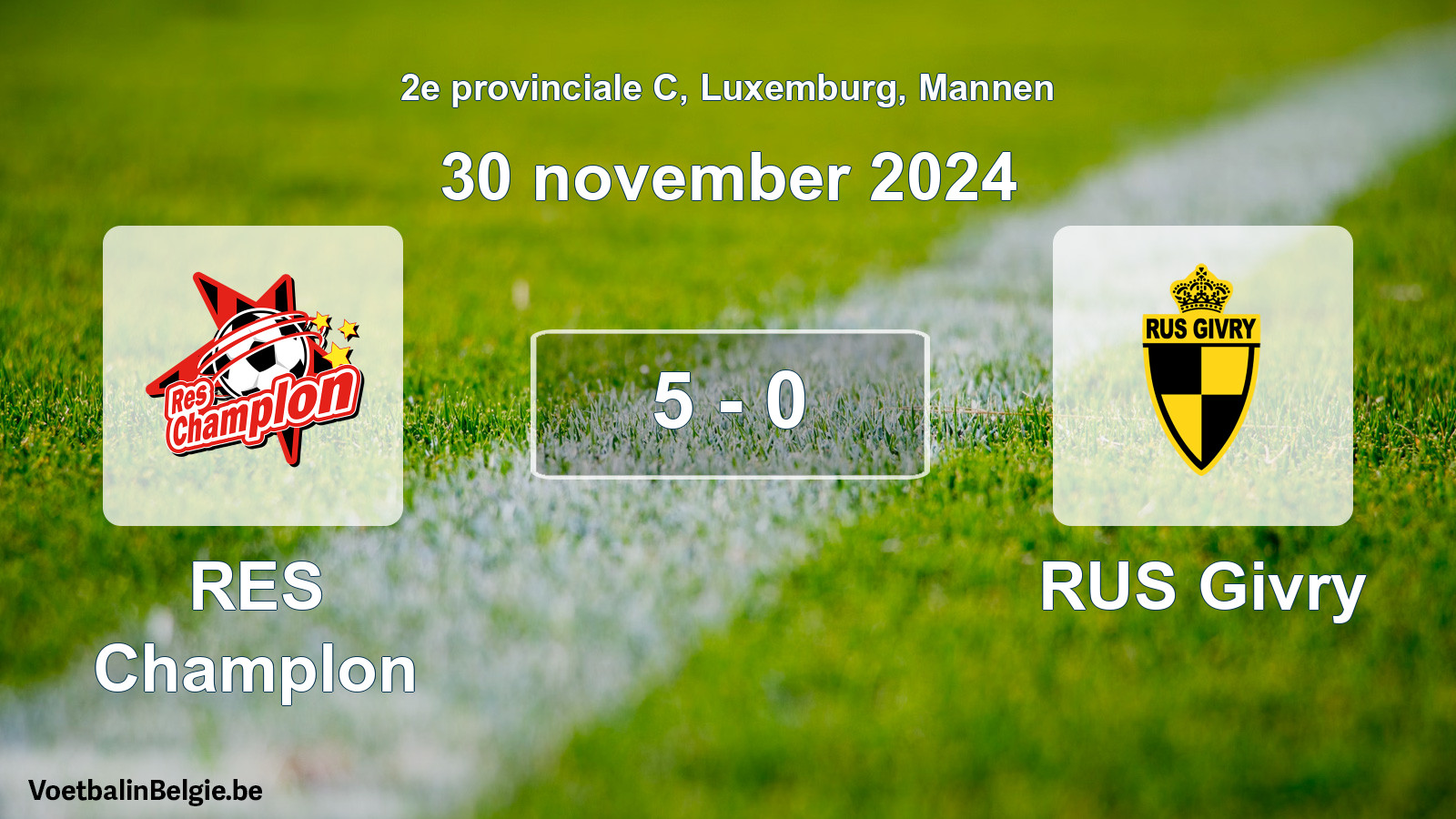 Gespeelde wedstrijd mannenvoetbal: RES Champlon - RUS Givry 5 - 0 (30 november 2024)