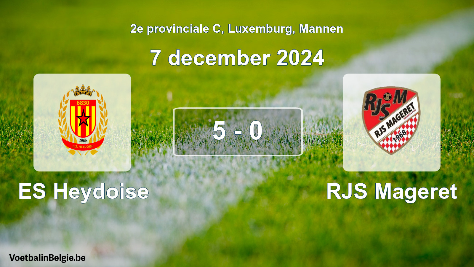 Gespeelde wedstrijd mannenvoetbal: ES Heydoise - RJS Mageret 5 - 0 (7 december 2024)