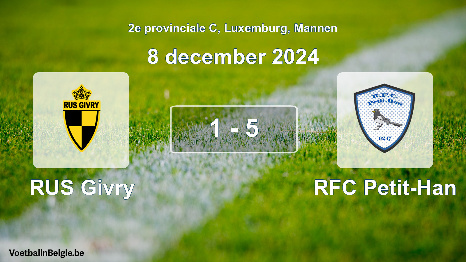 Gespeelde wedstrijd mannenvoetbal: RUS Givry - RFC Petit-Han 1 - 5 (8 december 2024)
