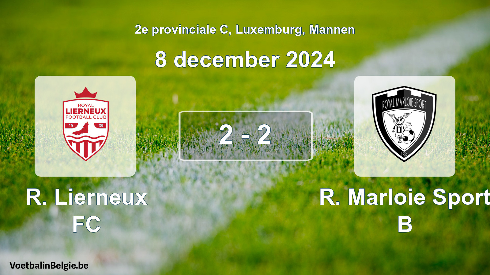 Gespeelde wedstrijd mannenvoetbal: R. Lierneux FC - R. Marloie Sport B 2 - 2 (8 december 2024)