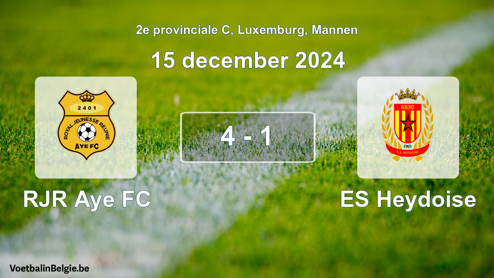 Gespeelde wedstrijd mannenvoetbal: RJR Aye FC - ES Heydoise 4 - 1 (15 december 2024)