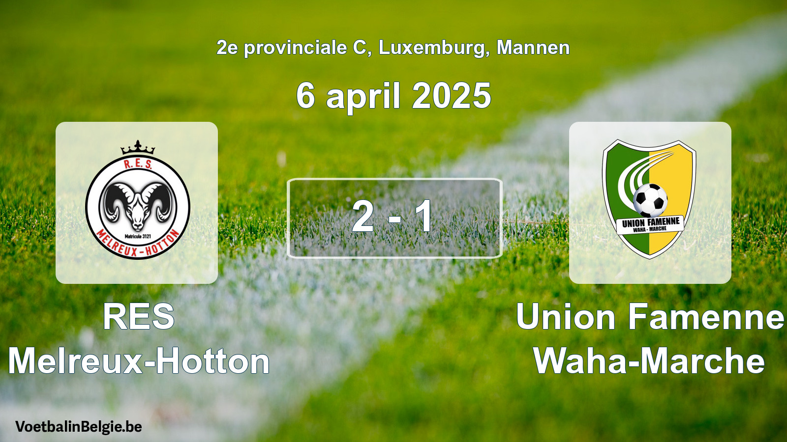 Gespeelde wedstrijd mannenvoetbal: RES Melreux-Hotton - Union Famenne Waha-Marche 2 - 1 (6 april 2025)