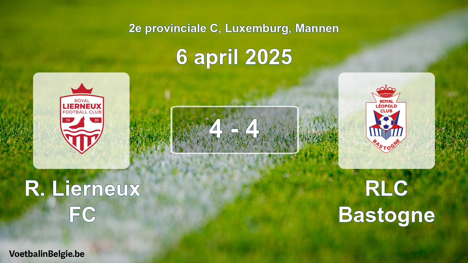 Gespeelde wedstrijd mannenvoetbal: R. Lierneux FC - RLC Bastogne 4 - 4 (6 april 2025)