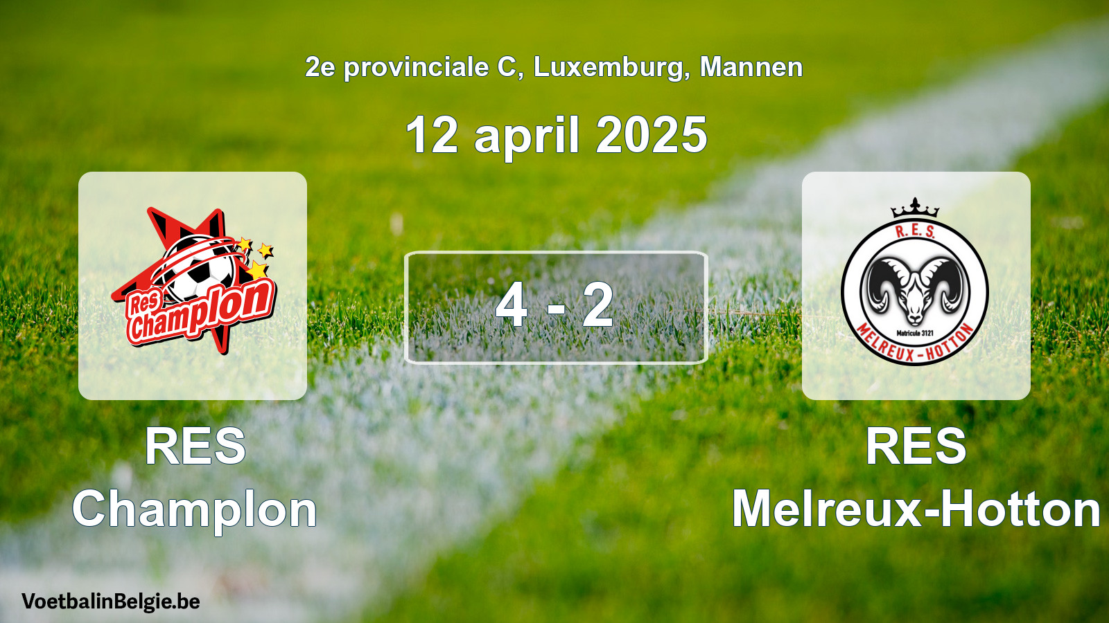 Gespeelde wedstrijd mannenvoetbal: RES Champlon - RES Melreux-Hotton 4 - 2 (12 april 2025)