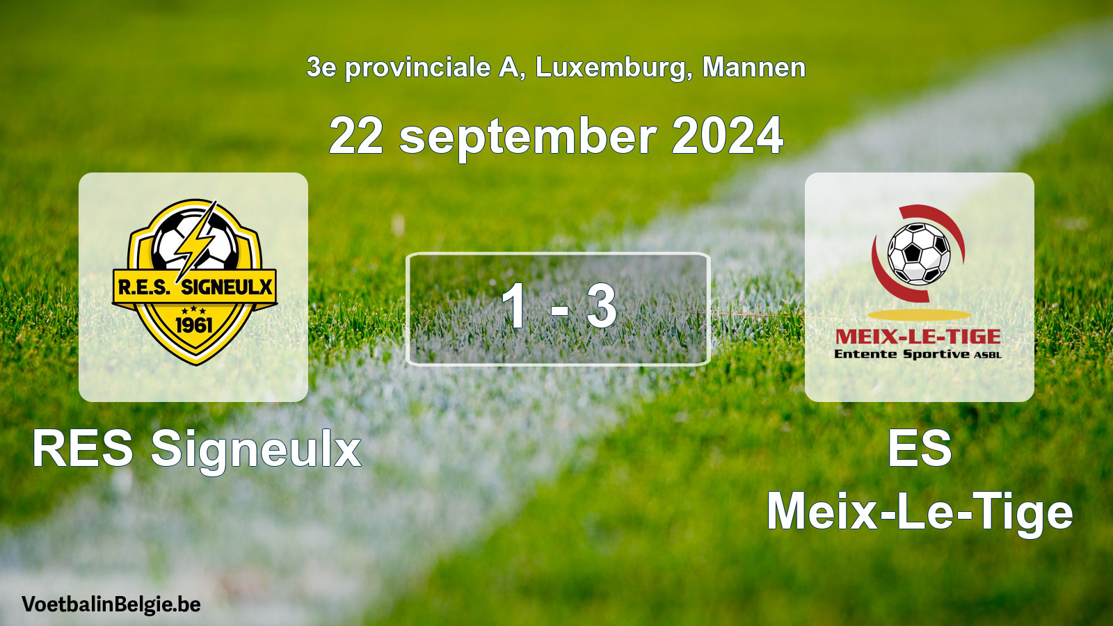 Gespeelde wedstrijd mannenvoetbal: RES Signeulx - ES Meix-Le-Tige 1 - 3 (22 september 2024)
