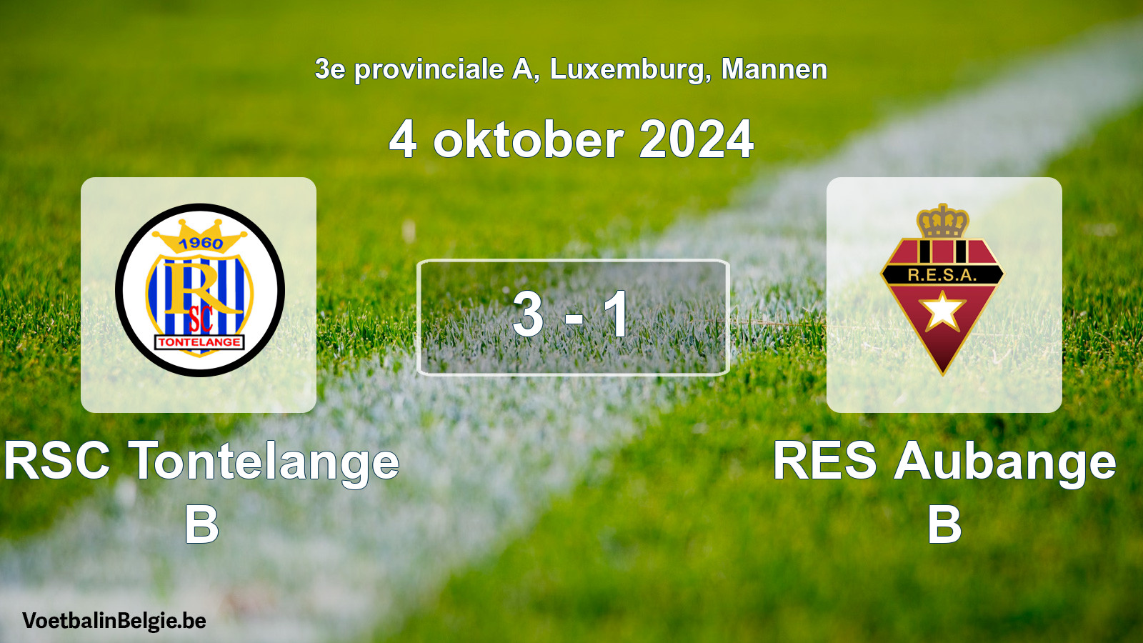 Gespeelde wedstrijd mannenvoetbal: RSC Tontelange B - RES Aubange B 3 - 1 (4 oktober 2024)