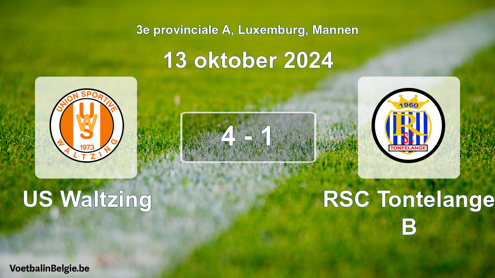 Gespeelde wedstrijd mannenvoetbal: US Waltzing - RSC Tontelange B 4 - 1 (13 oktober 2024)