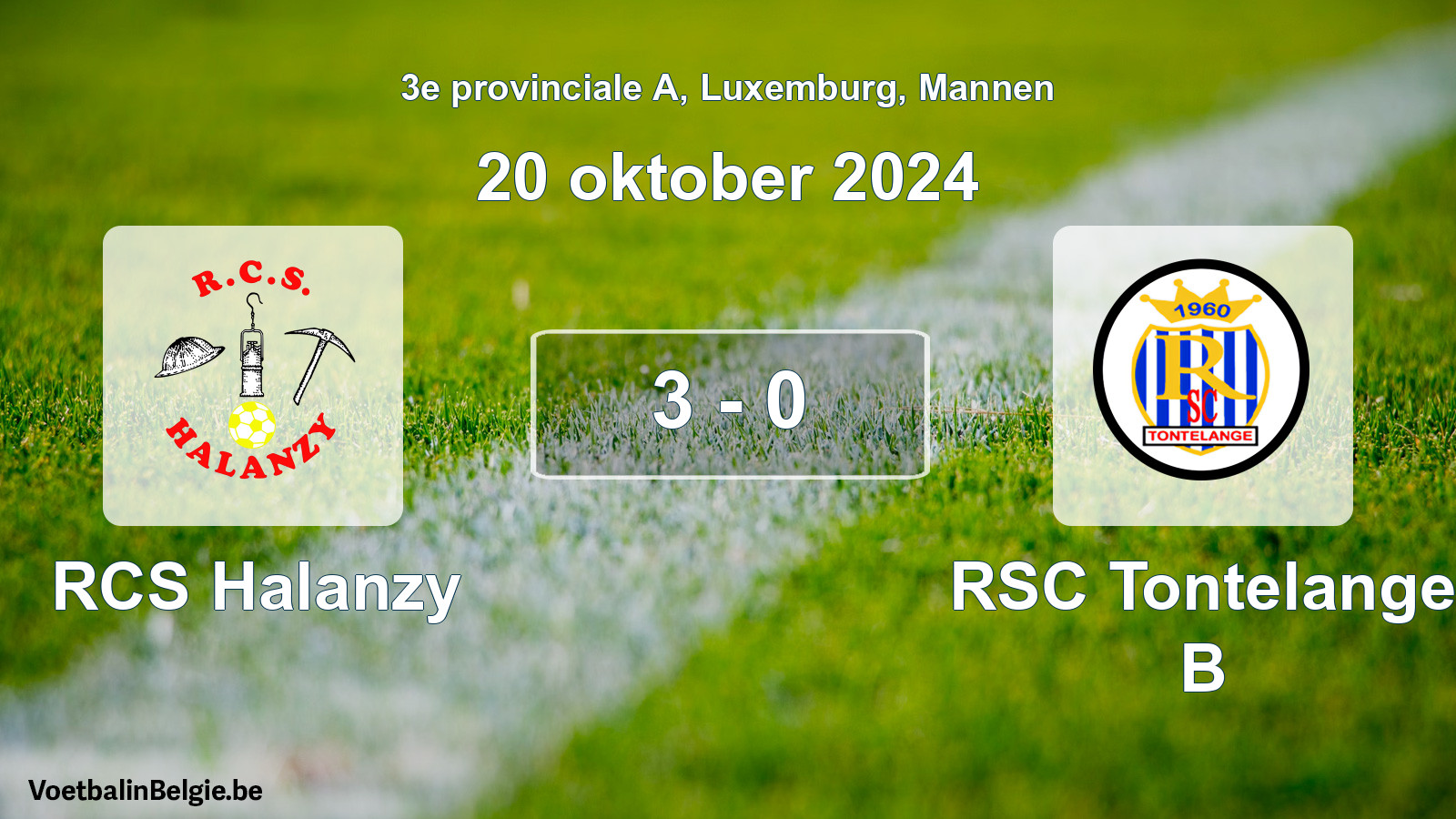 Gespeelde wedstrijd mannenvoetbal: RCS Halanzy - RSC Tontelange B 3 - 0 (20 oktober 2024)